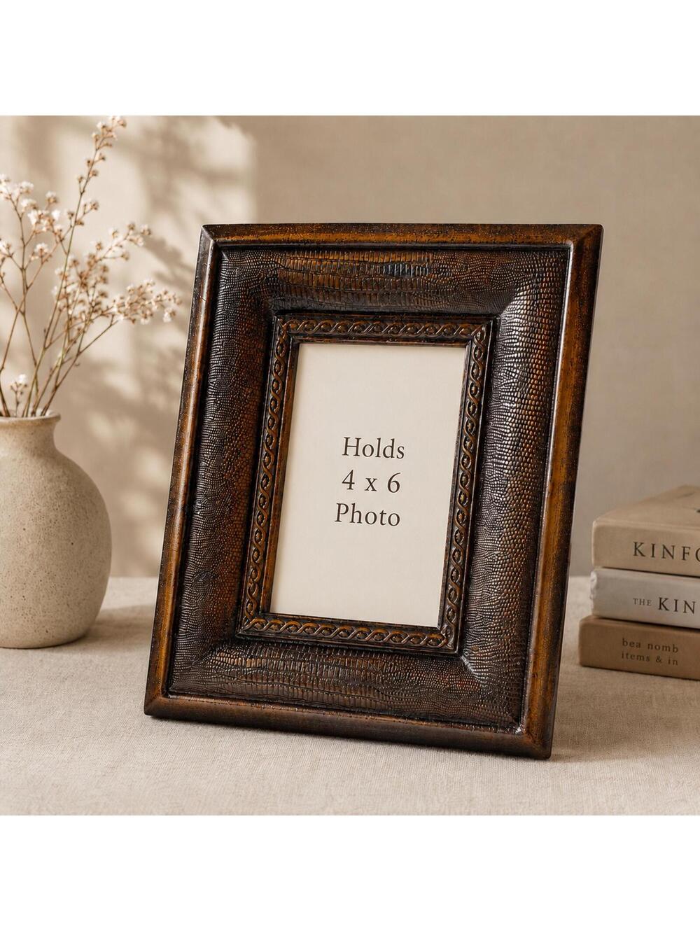 Vintage Brown Textured 4x6 Photo Frame Ornate Reptile Style